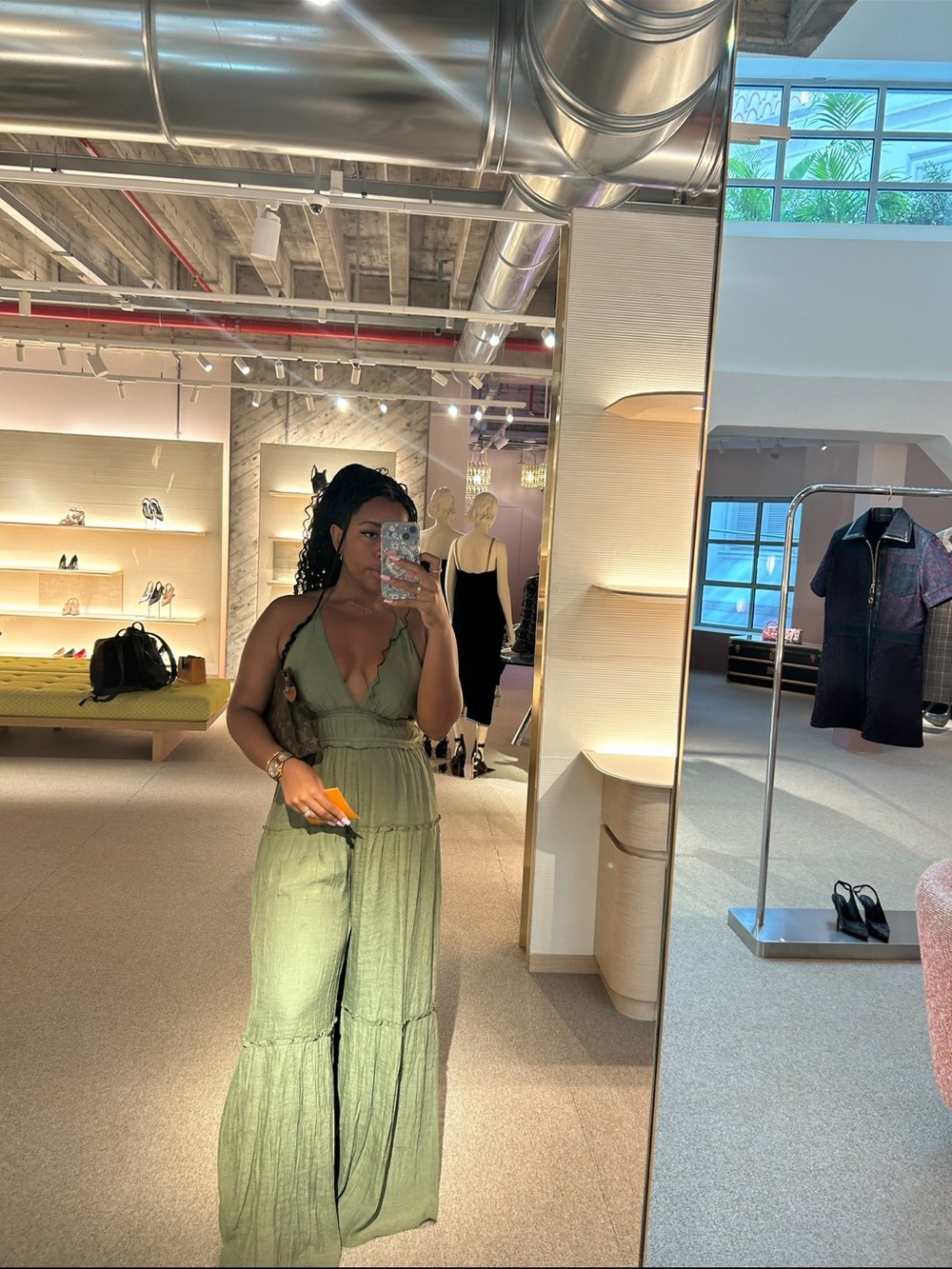Deep V-Neck Olive Green Wide-Leg Jumpsuit
